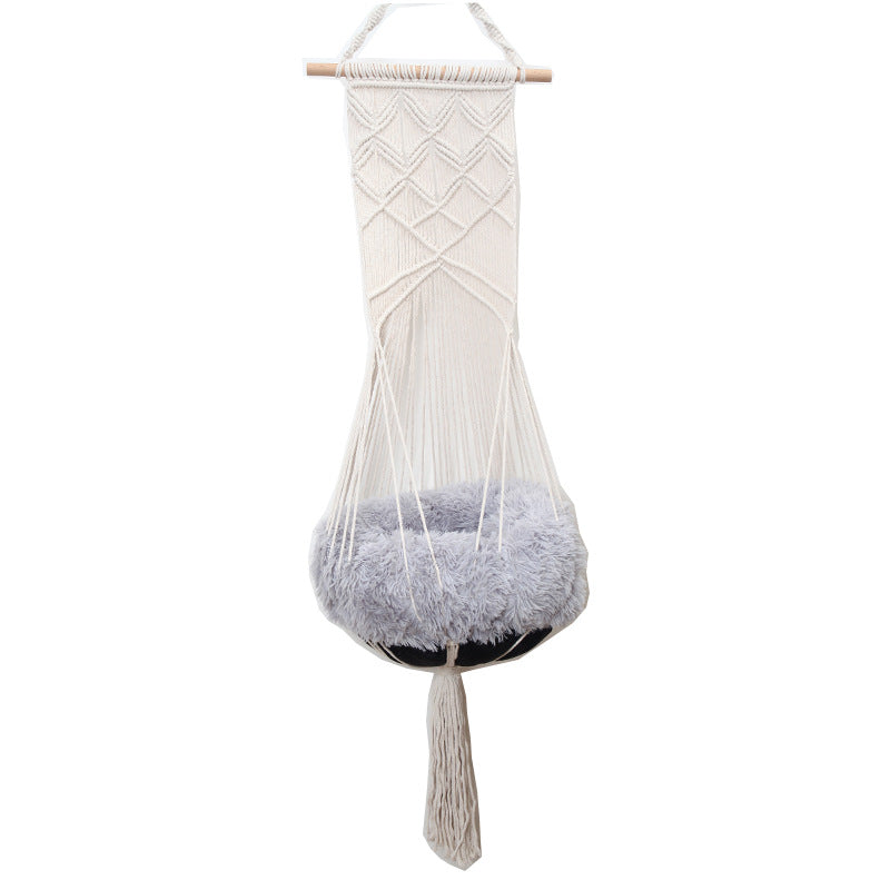 Cama Suspensa Bohemia para Gatos com Design de Renda Feito à Mão