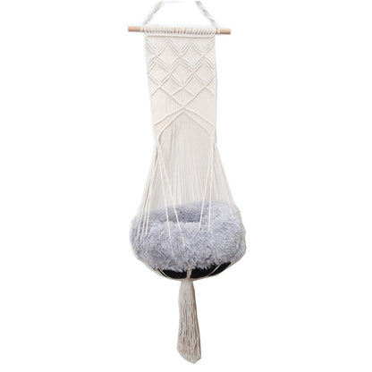Cama Suspensa Bohemia para Gatos com Design de Renda Feito à Mão